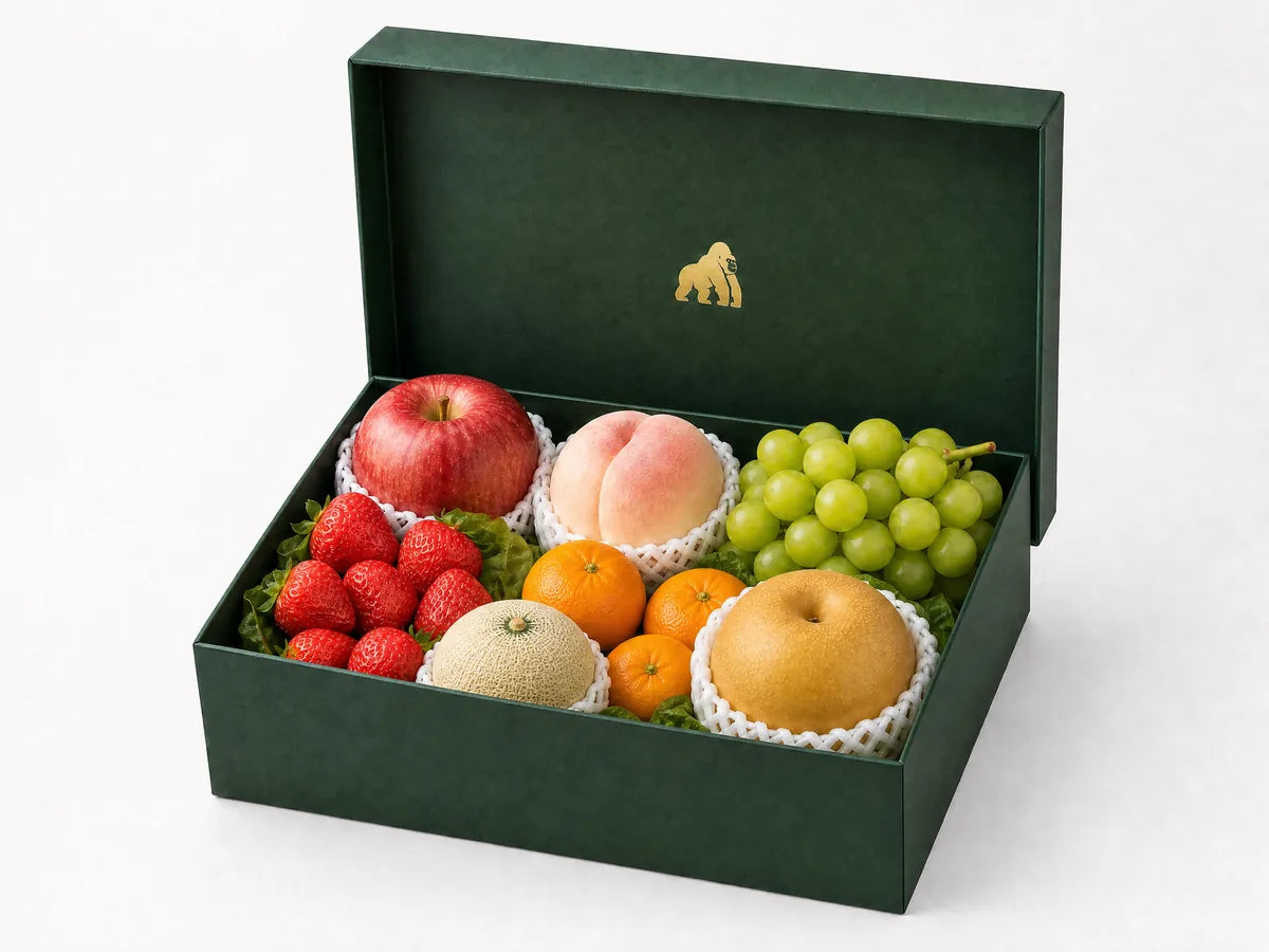 Green Gorilla Fruits Premium Low tier gift box featuring melon and large premium fruits